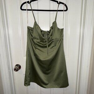 Forever 21 Women's Large Green Satin Mini Front Tie 90s Style Dress